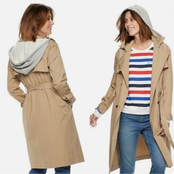 POPSUGAR Jackets & Blazers - POPSUGAR Hooded Chambray Trench Coat in Khaki/Heather Gray